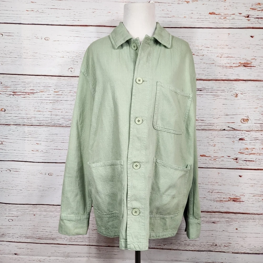 ZARA Victoria Cotton Overshirt Light Green Utility Barn Style Jacket Medium - Picture 4 of 8